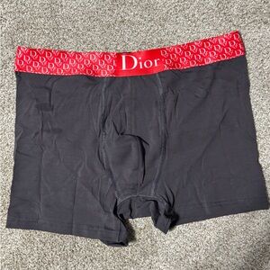 Dior Men's Charcoal Boxer Briefs with Red Logo Waistband